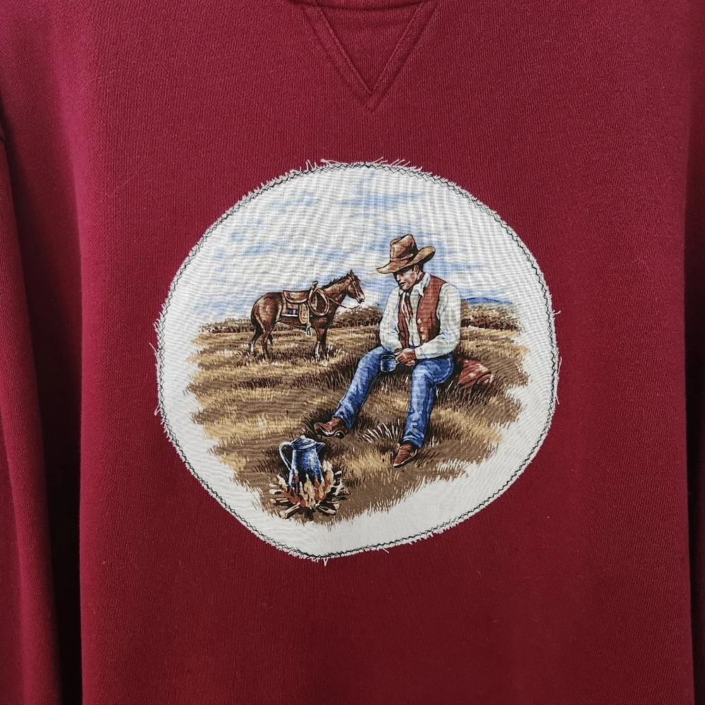 Re Worked Western Cowboy Patchwork Crewneck - Picture 3 of 7